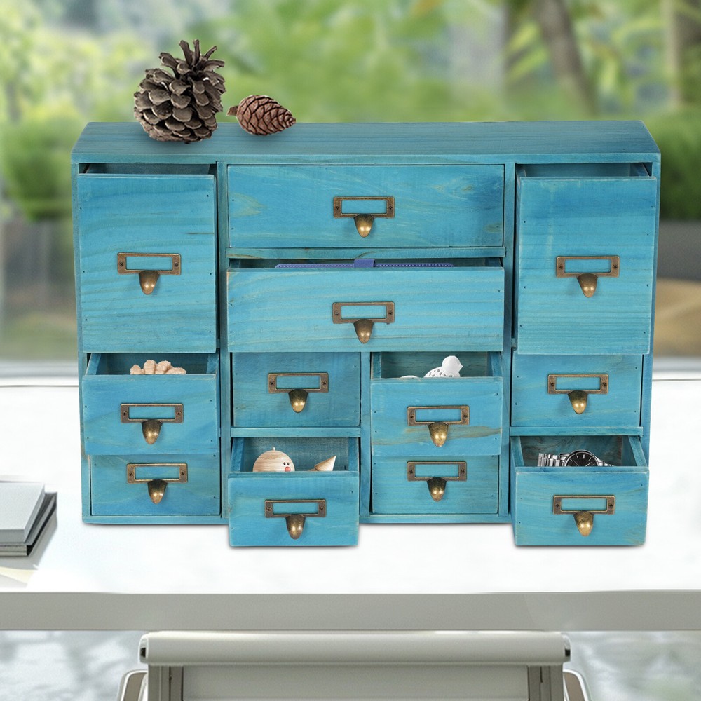12 Drawers Wooden Desktop Organizer Home Storage Case Cosmetic Dresser Box new