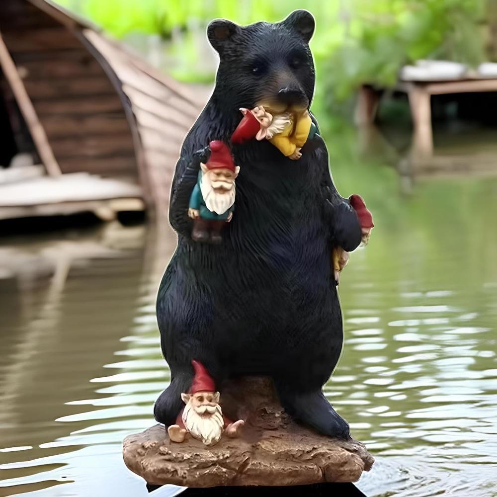 Figurine Animal Bear Eats Dwarf Resin Craved Modern Multicolor Small Free Stand