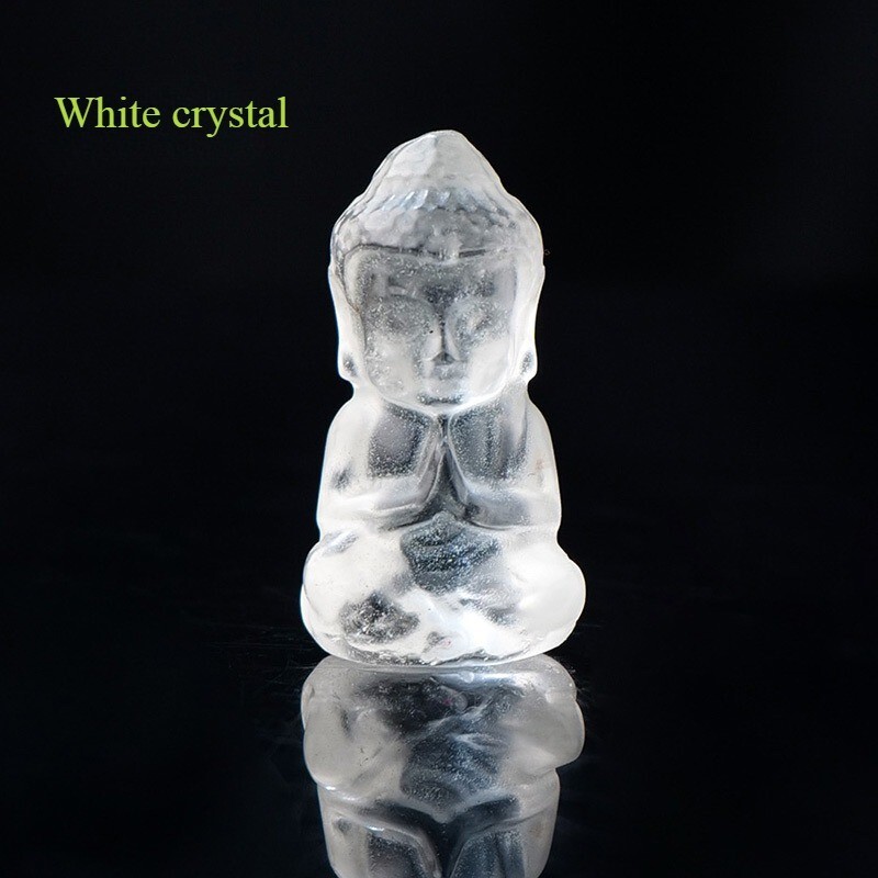 Natural White Crystal Carved Mini Buddha Statue Quartz Gemstone Skull Gift Decor