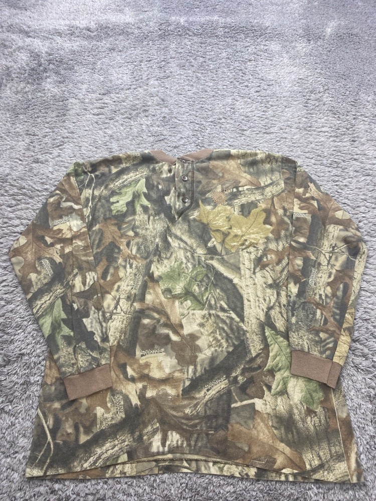 Vtg Ace Sportswear Sweatshirt Mens Large Advantage Timber Camo Hunt Henley USA
