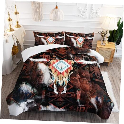 Bull Skull Comforter Set Size,Cattle Cowhide Cow Print Bedding Twin Cow9