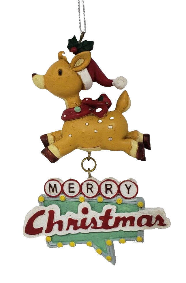*SAMPLE SALE* HOLIDAY REINDEER RESIN MERRY CHRISTMAS ORNAMENT 4