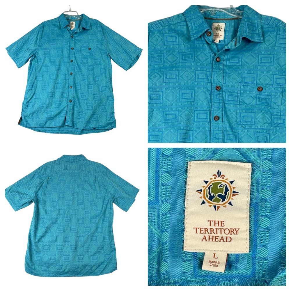 Men's The Territory Ahead 100% Cotton Short Sleeve Button Down Large 0082