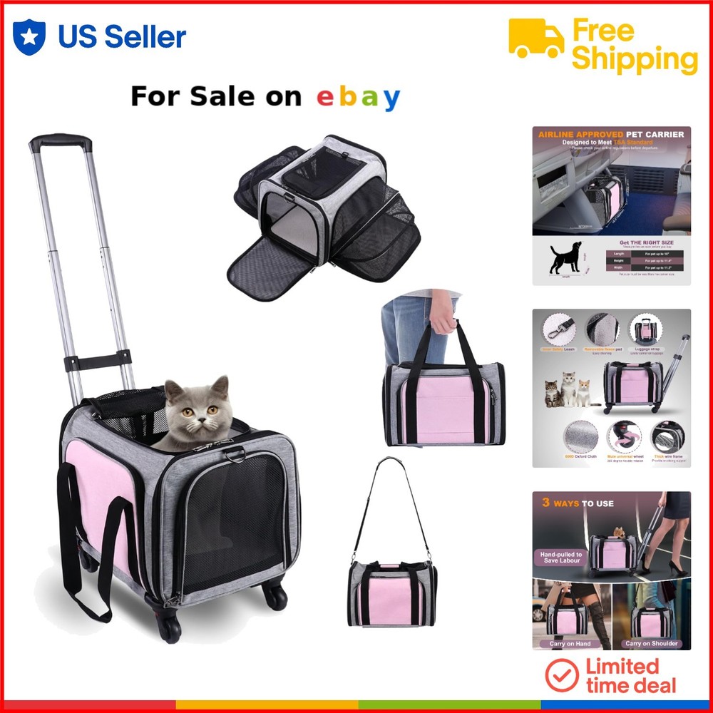 Airline Approved Pet Carrier on Wheels for Cats and Small Dogs Expandable