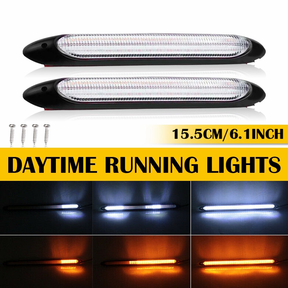 15.5CM Flexible LED Headlight Bar Sequential DRL Turn Signal Amber White Light S