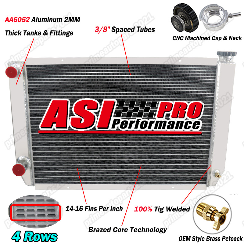 4 ROW Aluminum Radiator 62MM Fits Ford Mopar Style Heavy Duty Extreme Cooling