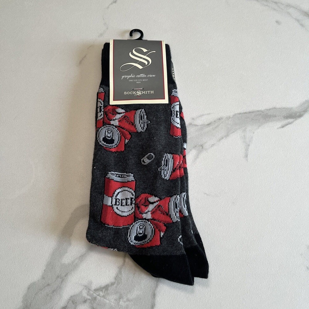 Socksmith Men's Crew Socks Crushing It Beer Cans Gift For Him Novelty Footwear