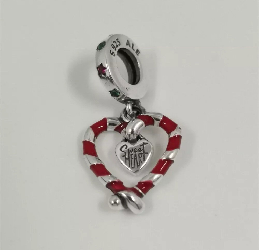 Authentic Pandora Double Candy Cane Heart Christmas Charm 792822C01