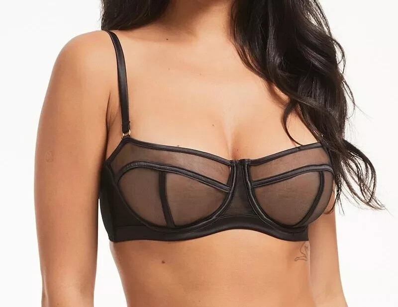 Figleaves Pimlico Bra Size 32F Black Sheer Mesh Underwired Full Cup 753099