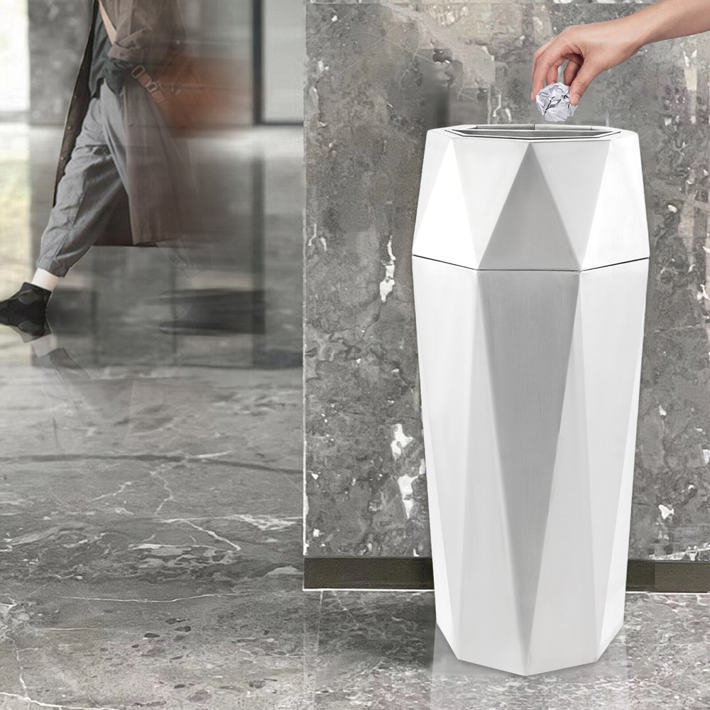 Open-Top Commercial Garbage Can Silver Indoor Large Trash Can 27.56in+ Lid 25L