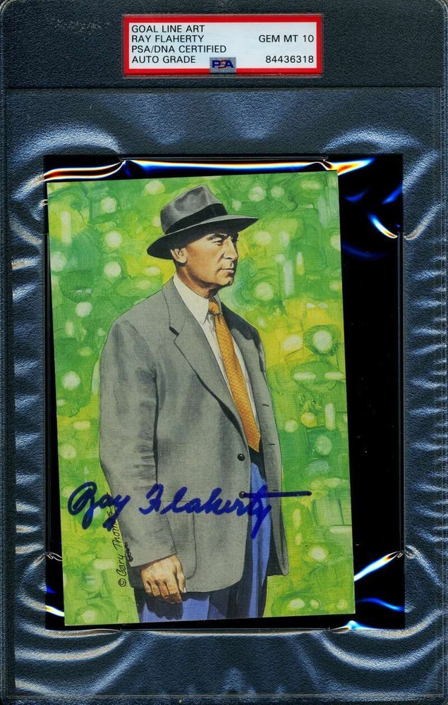 Ray Flaherty Gem Mint 10 PSA DNA Slabbed Signed Goal Line Art Card Autograph