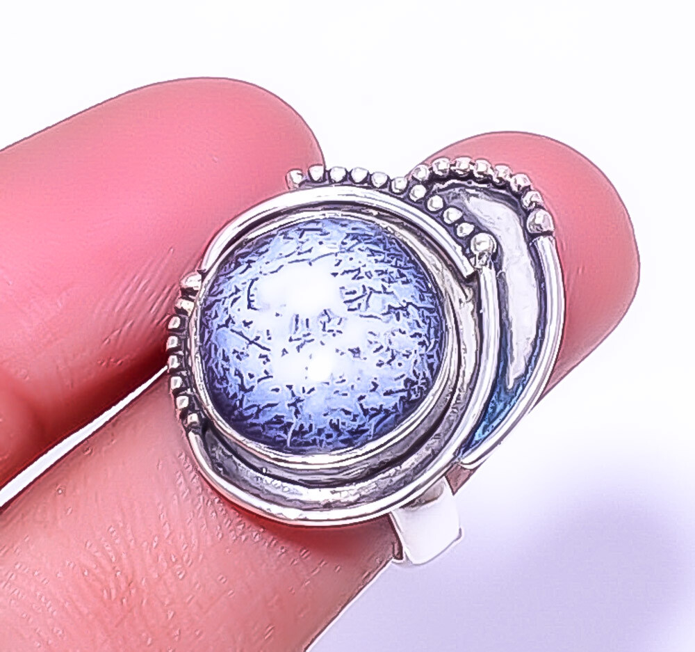 Dendritic Opal - Brazil Gemstone 925 Sterling Silver Ring Adjustable (54 A367