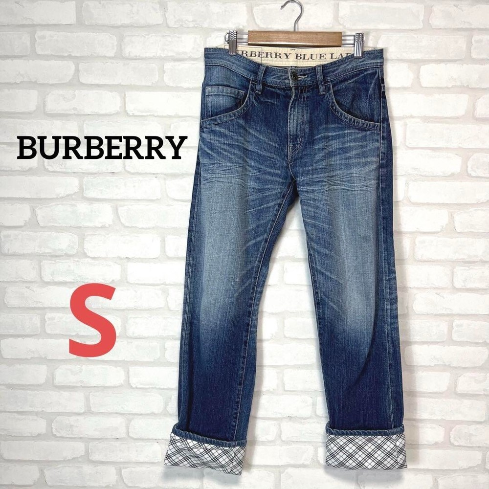 Burberry Cropped Denim Pants Jeans Nova Check Roll Up Blue Men Size S Used