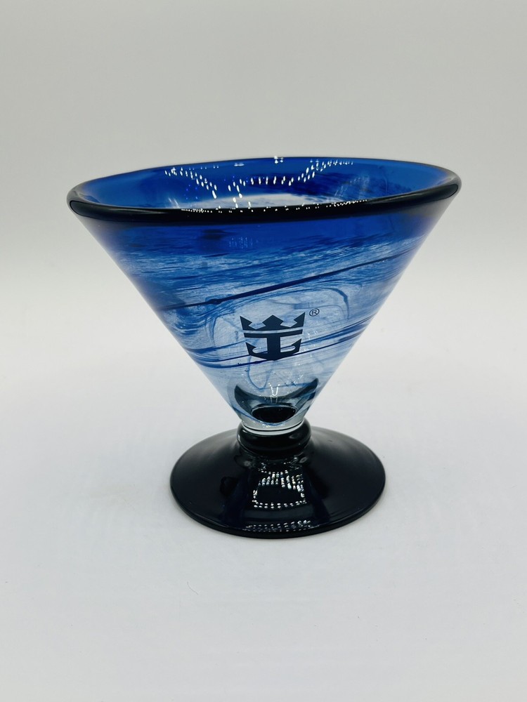Royal Caribbean Kosta Boda Blue Swirl Martini Glass 12 oz  