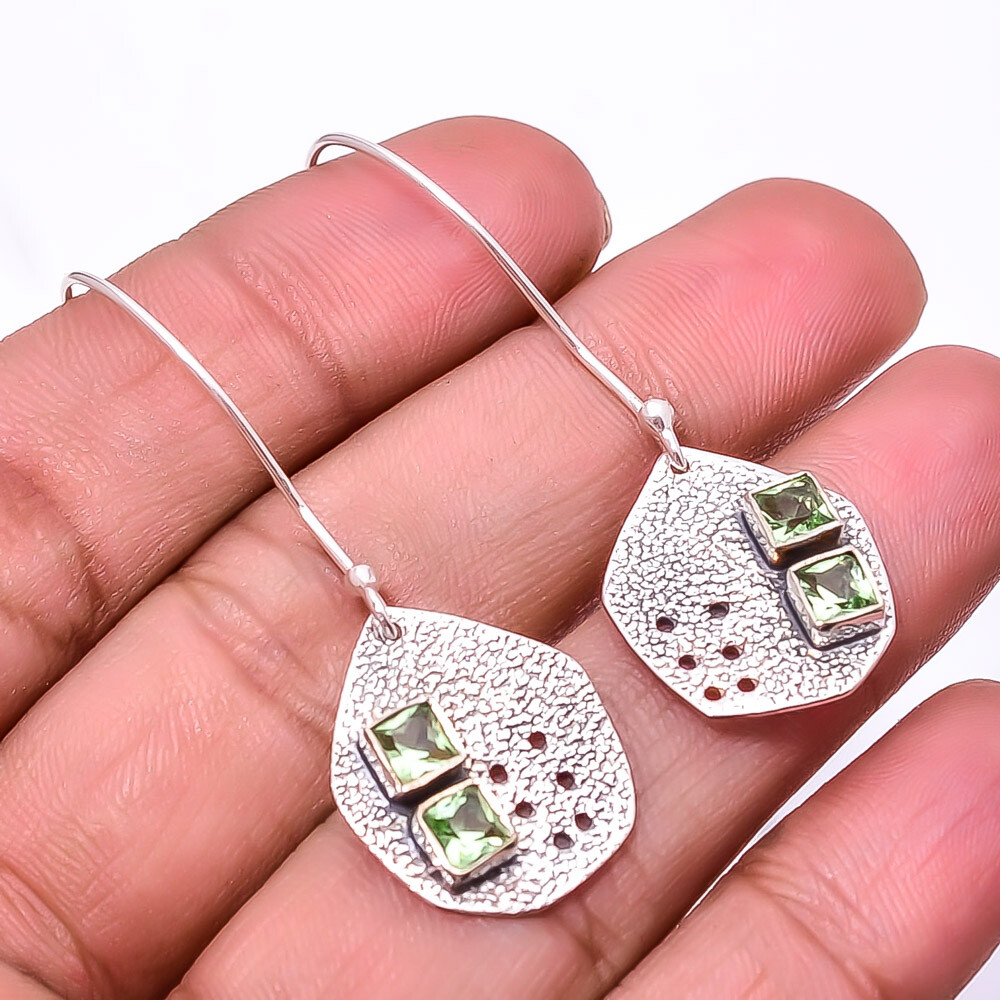 Green Amethyst Designer Handmade 925 Sterling Silver Earring 1.95