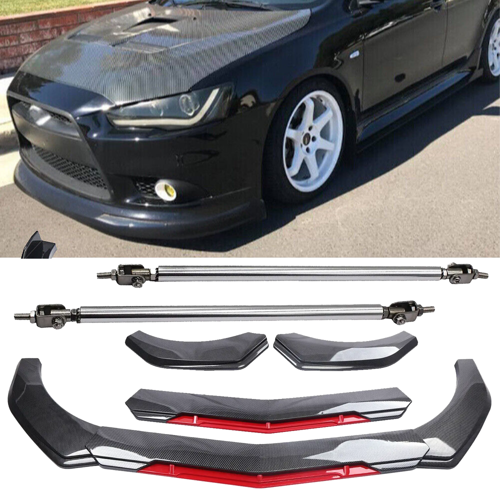 Mitsubishi Lancer Carbon Fiber Front Bumper Lip Spoiler Splitter with Strut Rod