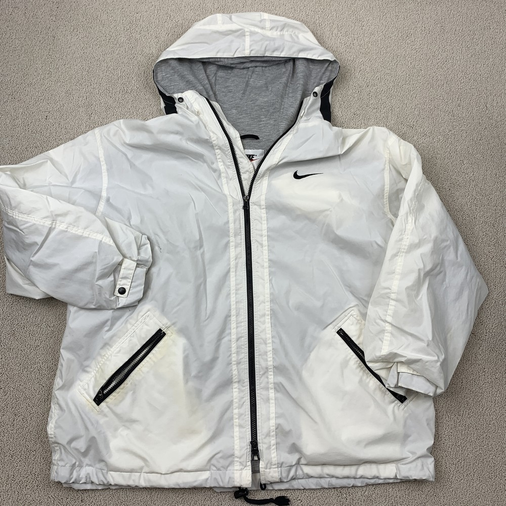 Vintage Nike Hooded Jacket Men's Large White Black Logo Casual Outerwear