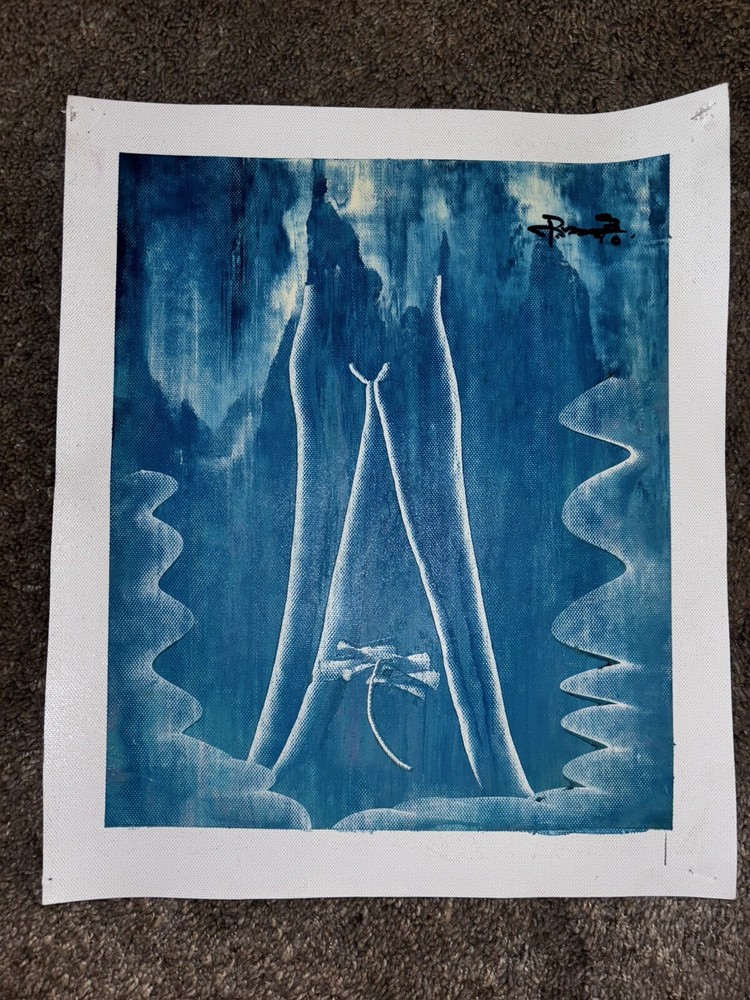 Blue Abstract Woman’s Legs Real Oil Painting On Canvas 9”x11”