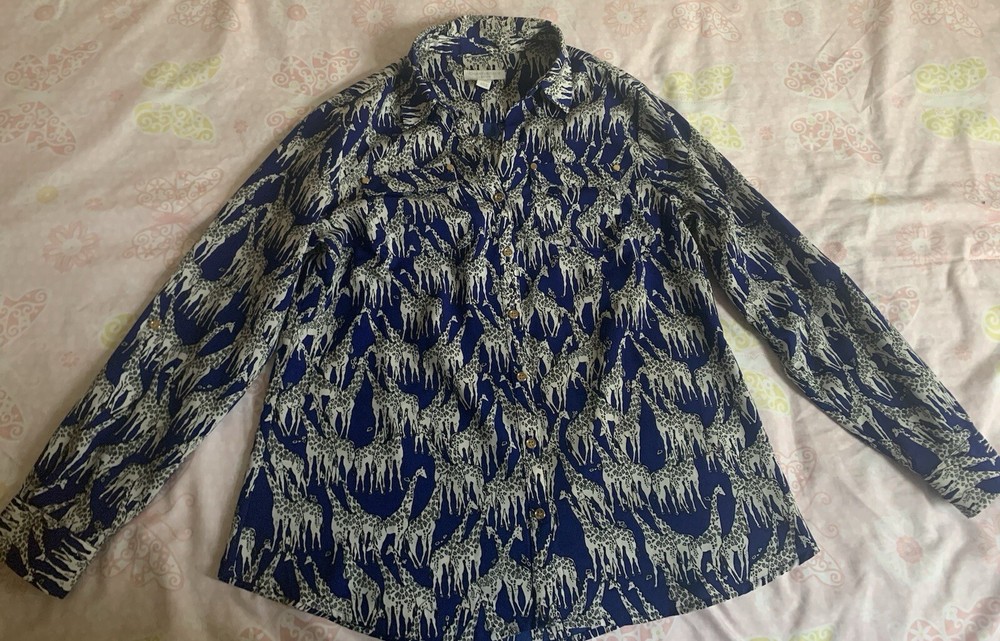 Charter Club Blue Giraffe Safiri Long Sleeve Petite Small