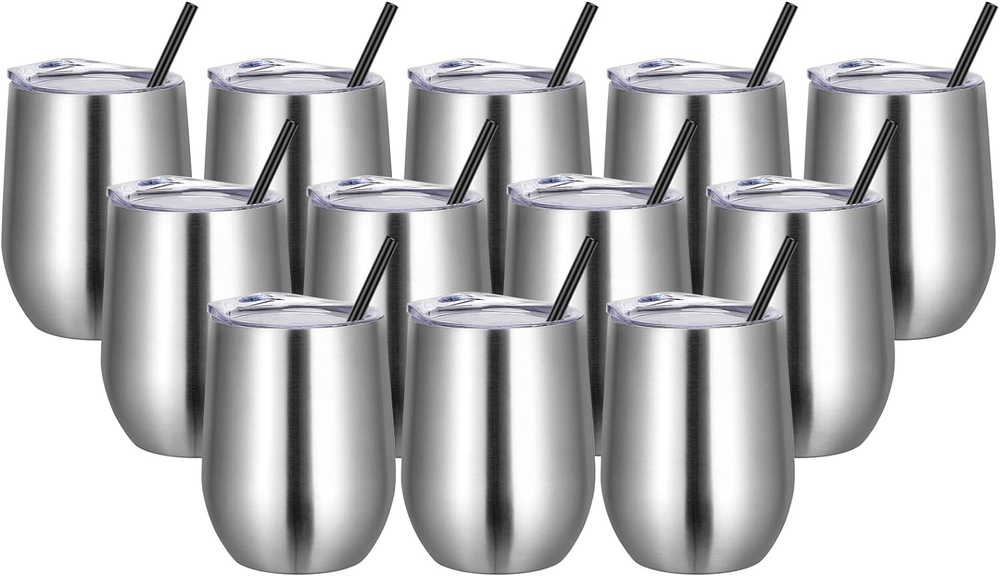 12 Pack Stainless Steel Stemless Wine Tumblers 12Oz by VEGOND