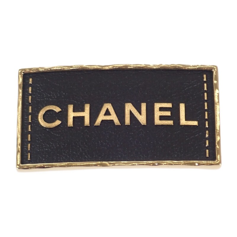Chanel Metal Leather Logo Plate Brooch ABA771 A23S Engraved 624975