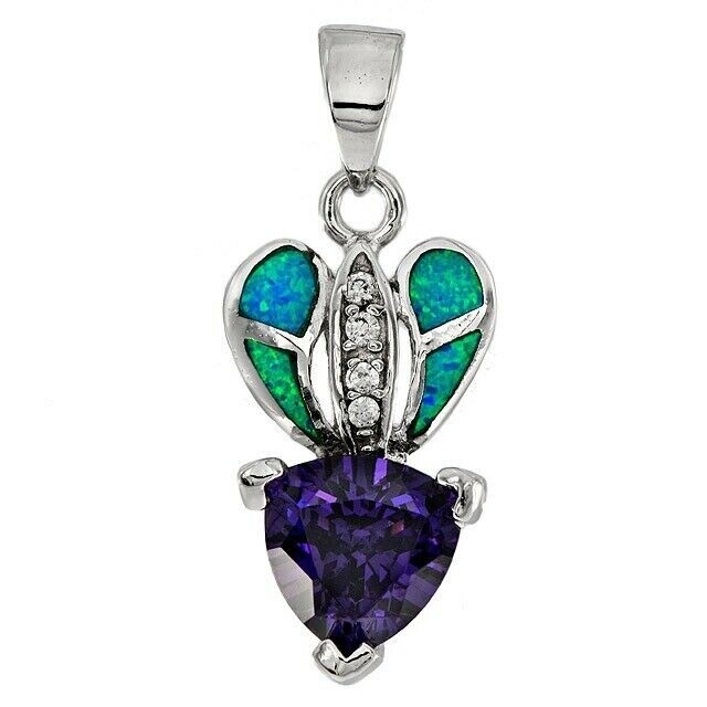2CT Amethyst & Australian Opal Inlay 925 Solid Sterling Silver Pendant OP1