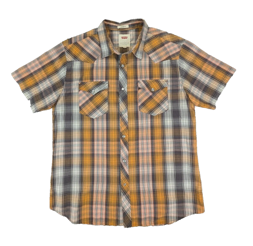 Levi's Plaid Shirt Large Men's Standard Fit Pearl Snap Button Down Short Sleeve