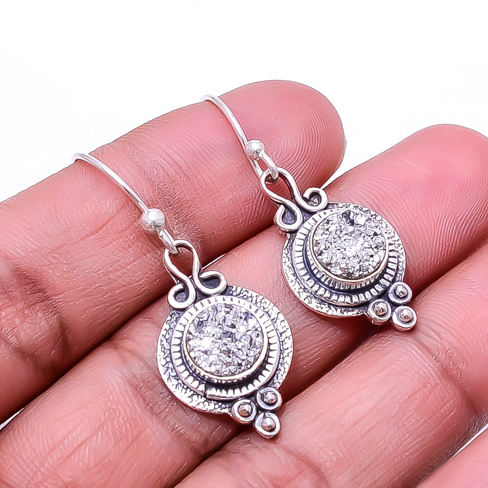 Silver Titanium Agate Drusy 925 Sterling Silver Earring 1.40