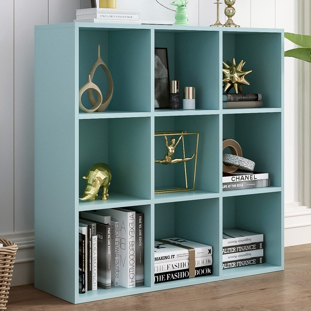 OSCHF 9-Cube Wooden Storage Shelf 3-Tier Bookcase Floor Standing Open Organizer