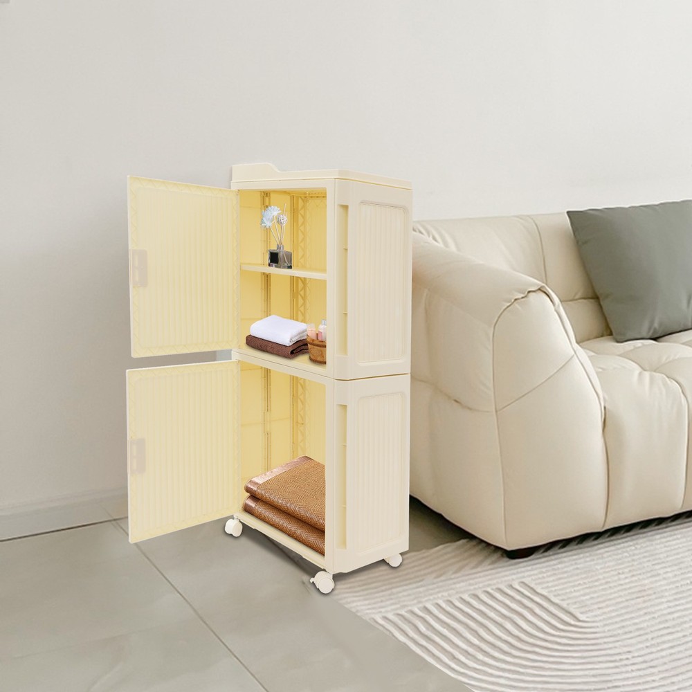 4-Tier Slim Narrow Storage Cabinet with Locking Wheels for Bathroom Organizing