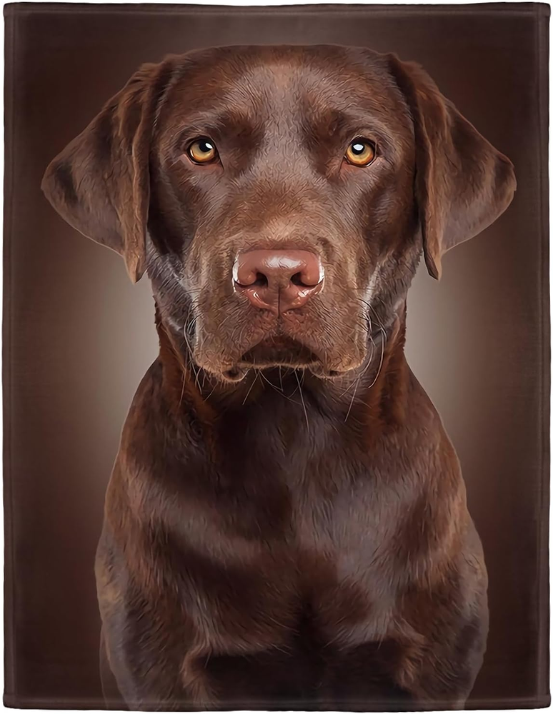 Chocolate Lab Blanket, Brown Labrador Dog Print, Soft Fluffy Fleece Throw, 50