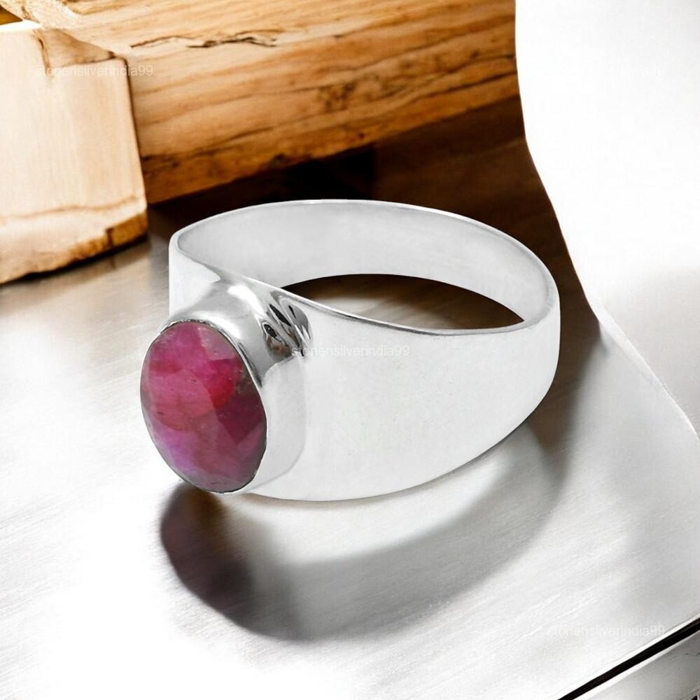 925 Sterling Silver July Birthstone Boho Ring with Oval Ruby - Size 8 - Mother's Day Special-image