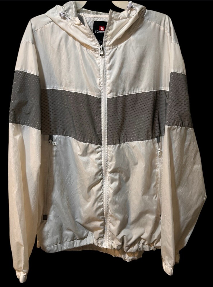 Southpole Y2K White  Mens Hooded Windbreaker Rain And Wind Resistant Jacket XL