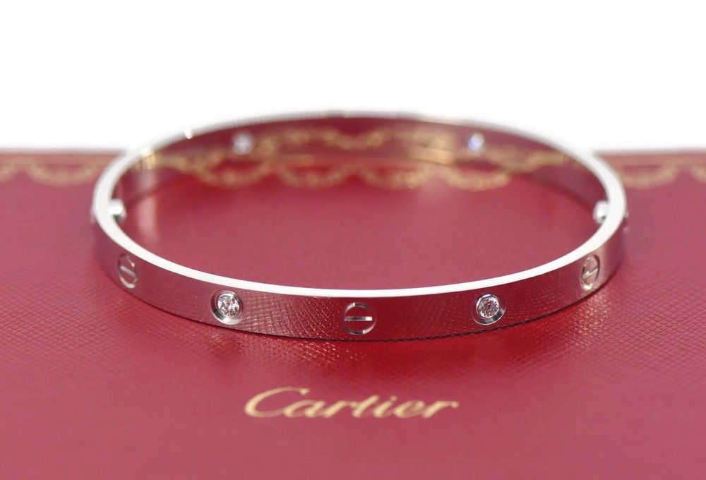 Cartier Love Bracelet 18K White Gold with 4 Diamonds Size 19