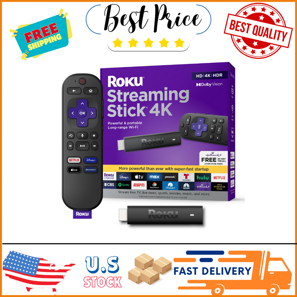 Roku Streaming Stick 4K with Voice Remote - 4K HDR Dolby Vision Streaming Device