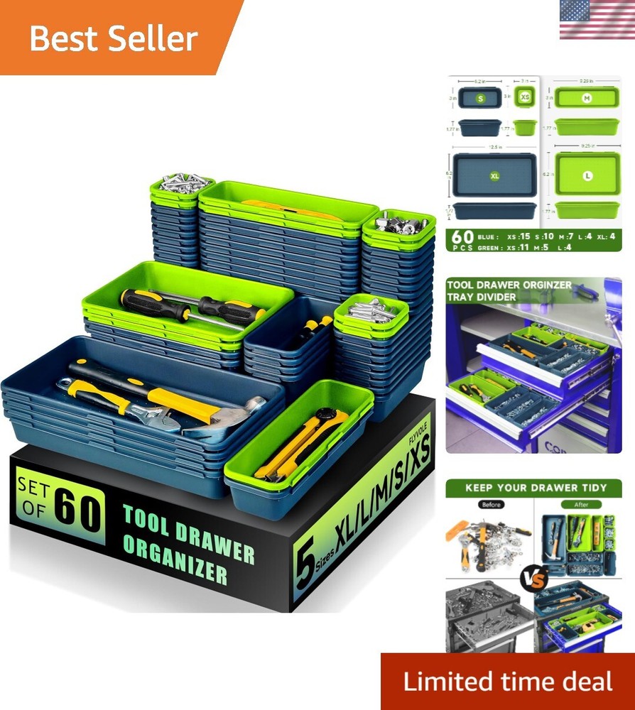 60PCS Plastic Toolbox Organizer Trays for Garage & Desk Storage