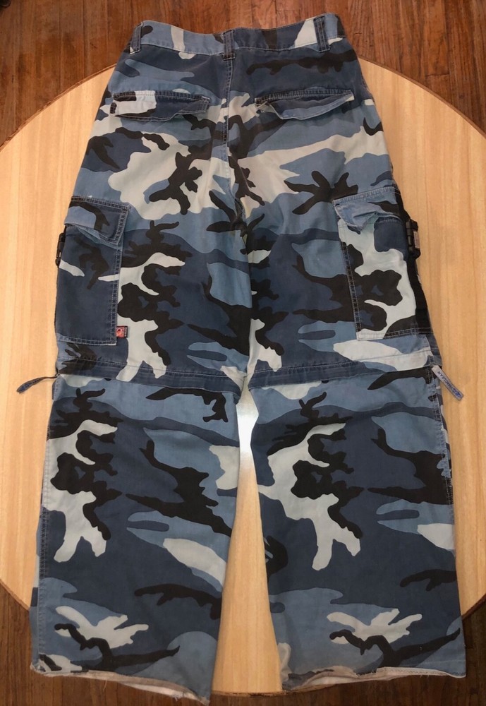 Vtg Y2K Macgear Blue Camo/Cargo Zipoff Pants convert to shorts 29.5x31 Rave