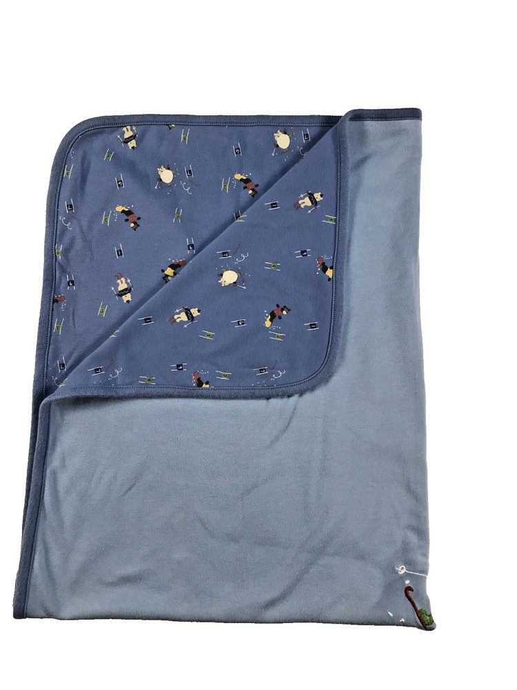 Vintage 2001 Gymboree Winter Sparkle Baby Blanket Skiing Polar Bear Reversible