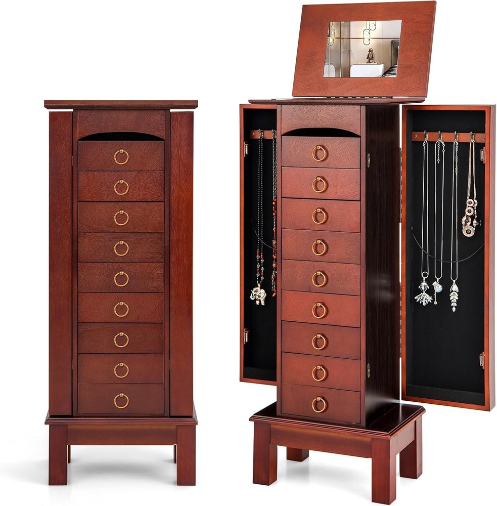 Large Standing Jewelry Armoire with 9 Spacious Drawers for Organized Storage