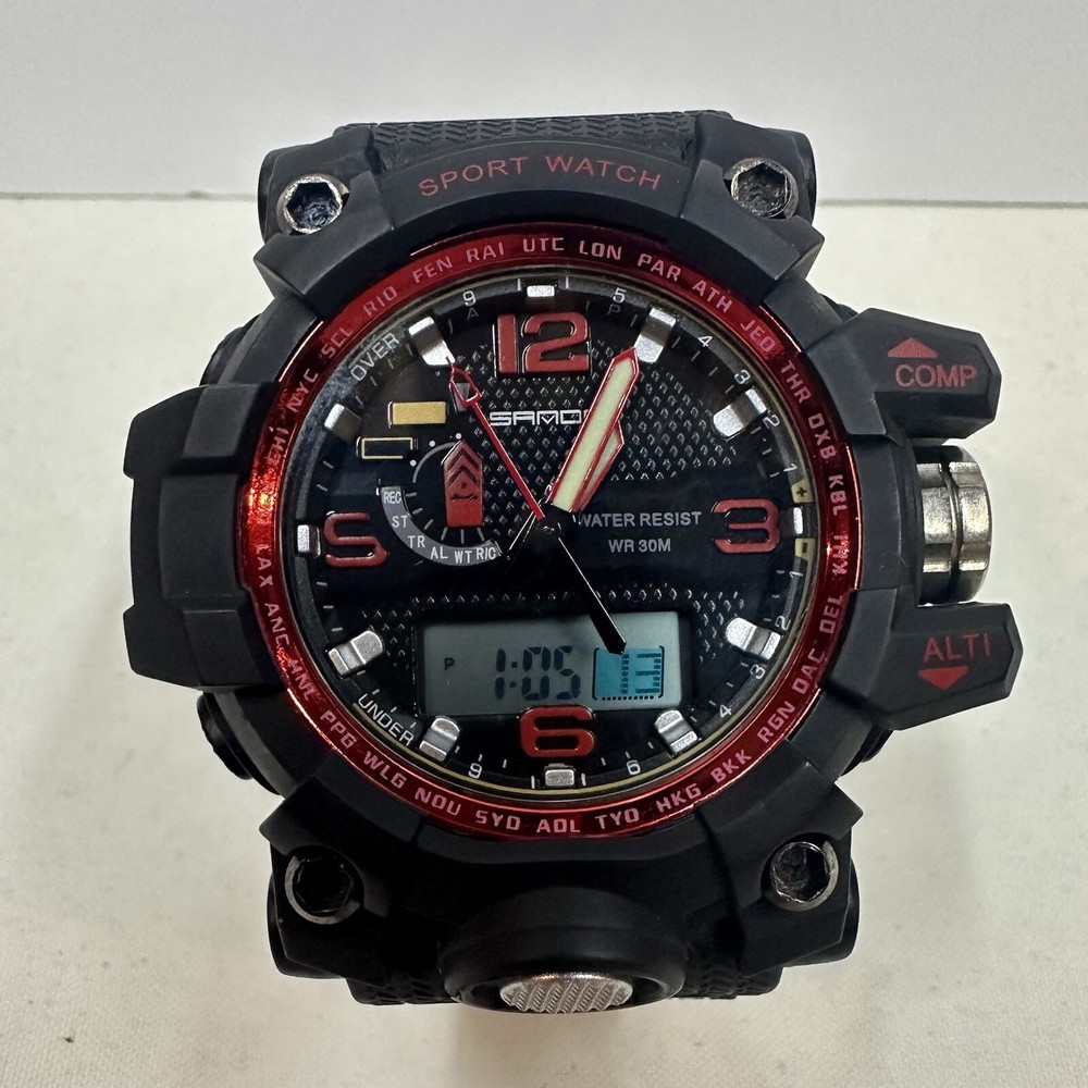 Samoa Military Style Sport Watch With Compass Battery Included Black Red