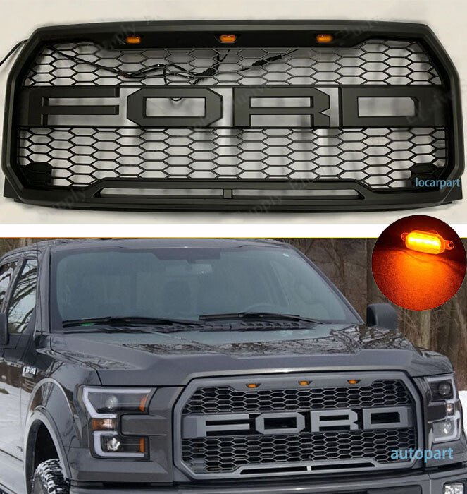 For F150 Hood Grill 2015 2016 2017 Raptor Style F-150 Mesh Grille W/LED+Letter