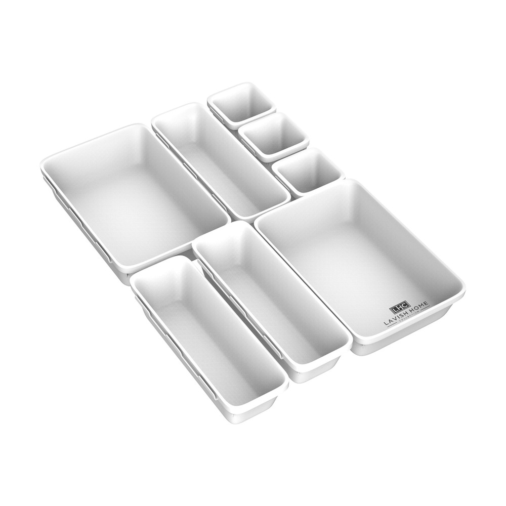 8-Piece Plastic Drawer Organizer Set – Stackable Modular Vanity Storage Space Saver