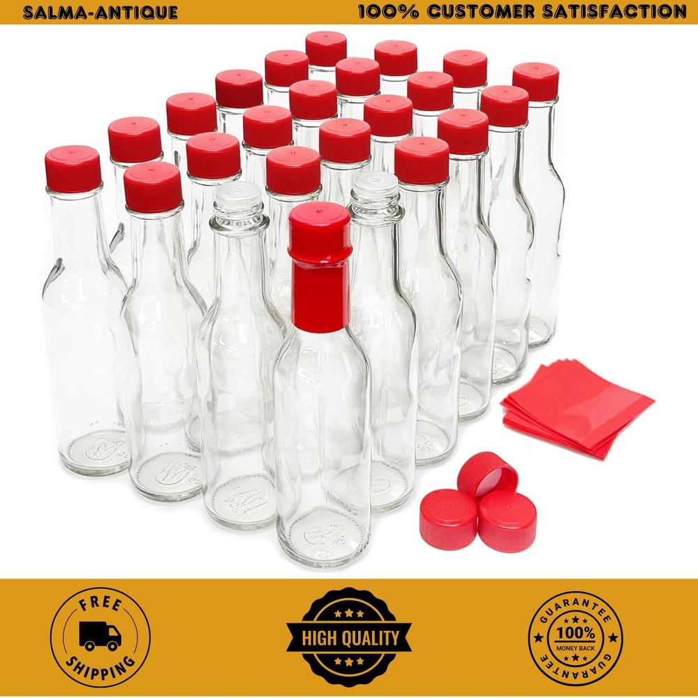 nicebottles Hot Sauce Bottles with Red Caps and Shrink Bands, 5 Oz - Case of 24