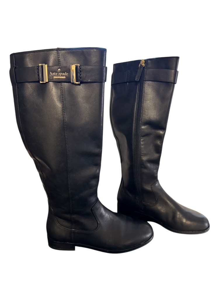 Kate Spade Women's Ronnie Leather Equestrian Black Riding Knee High Boots 5.5