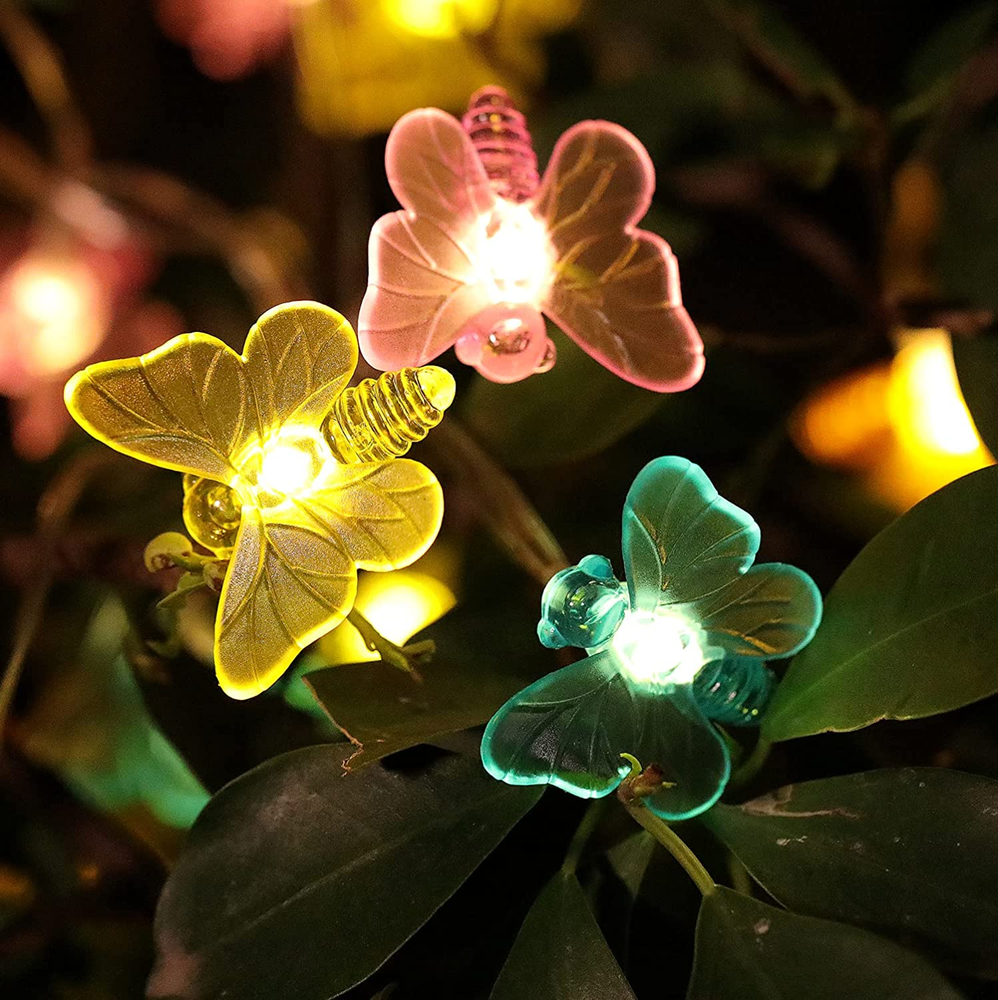 Solar Butterfly String Lights, 16 Ft 32 Warm White LED Outdoor Waterproof Butter