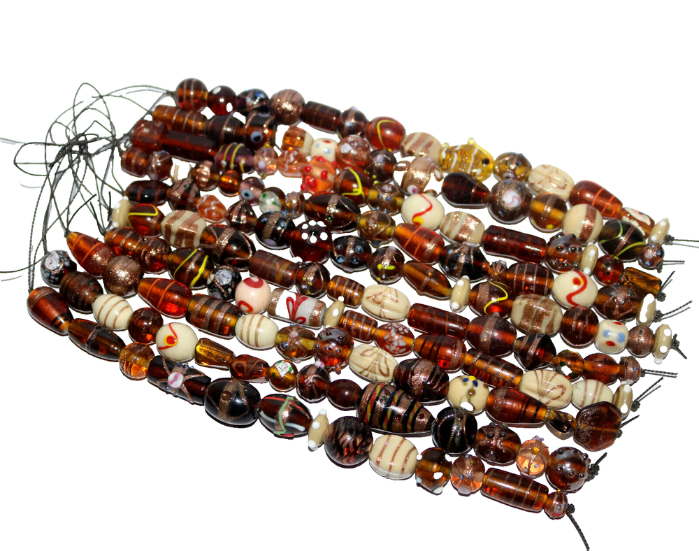 10 Str Multi-Shape Fancy Brown Glass Beads Mix for Jewelry Making, DIY Crafts