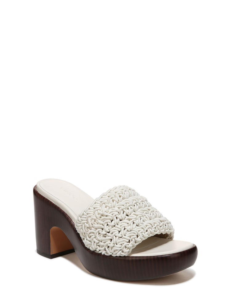 VINCE. Womens White Crochet Nicki Crochet Open Slip On Heeled Sandal 5.5 M