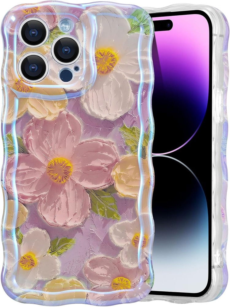 Case for Iphone 12 Pro Max, Colorful Retro Oil Painting Printed Flower Laser Glo