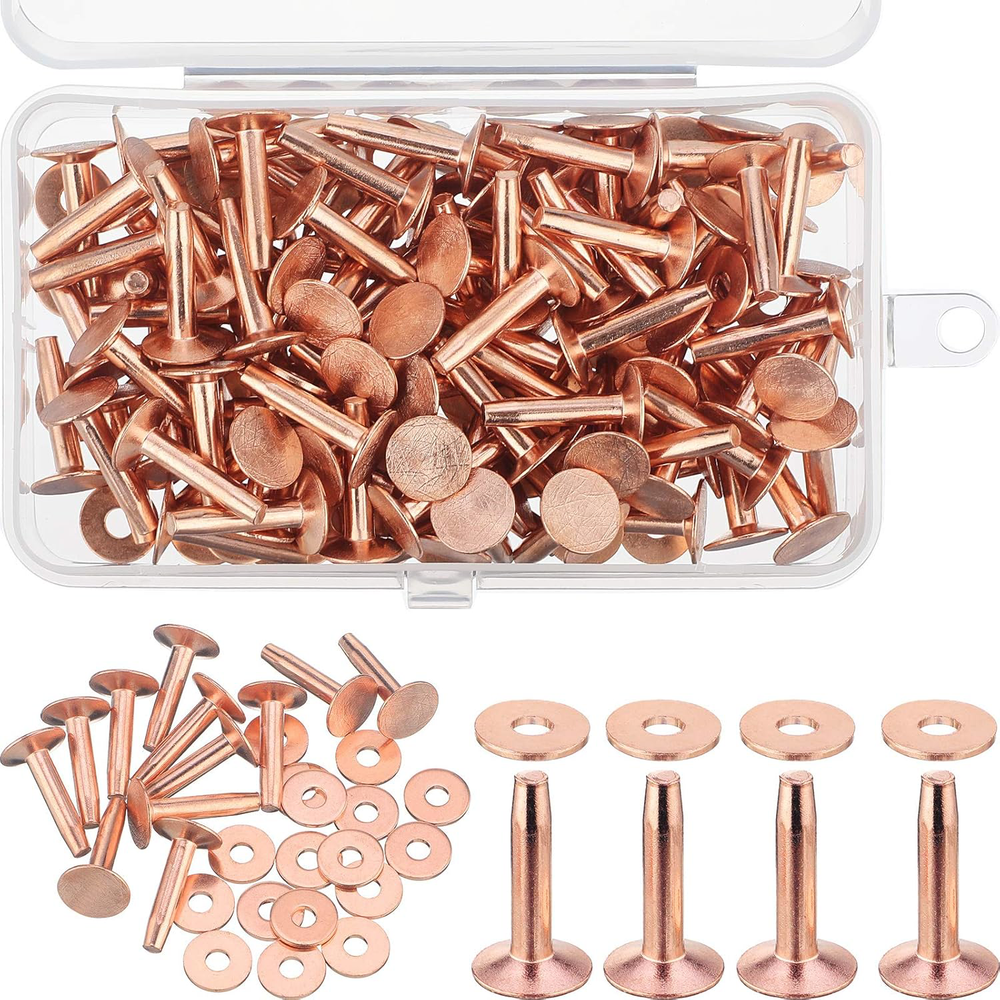 100 Sets Copper Rivets and Burrs Washers Leather Copper Rivet Fastener for Belts