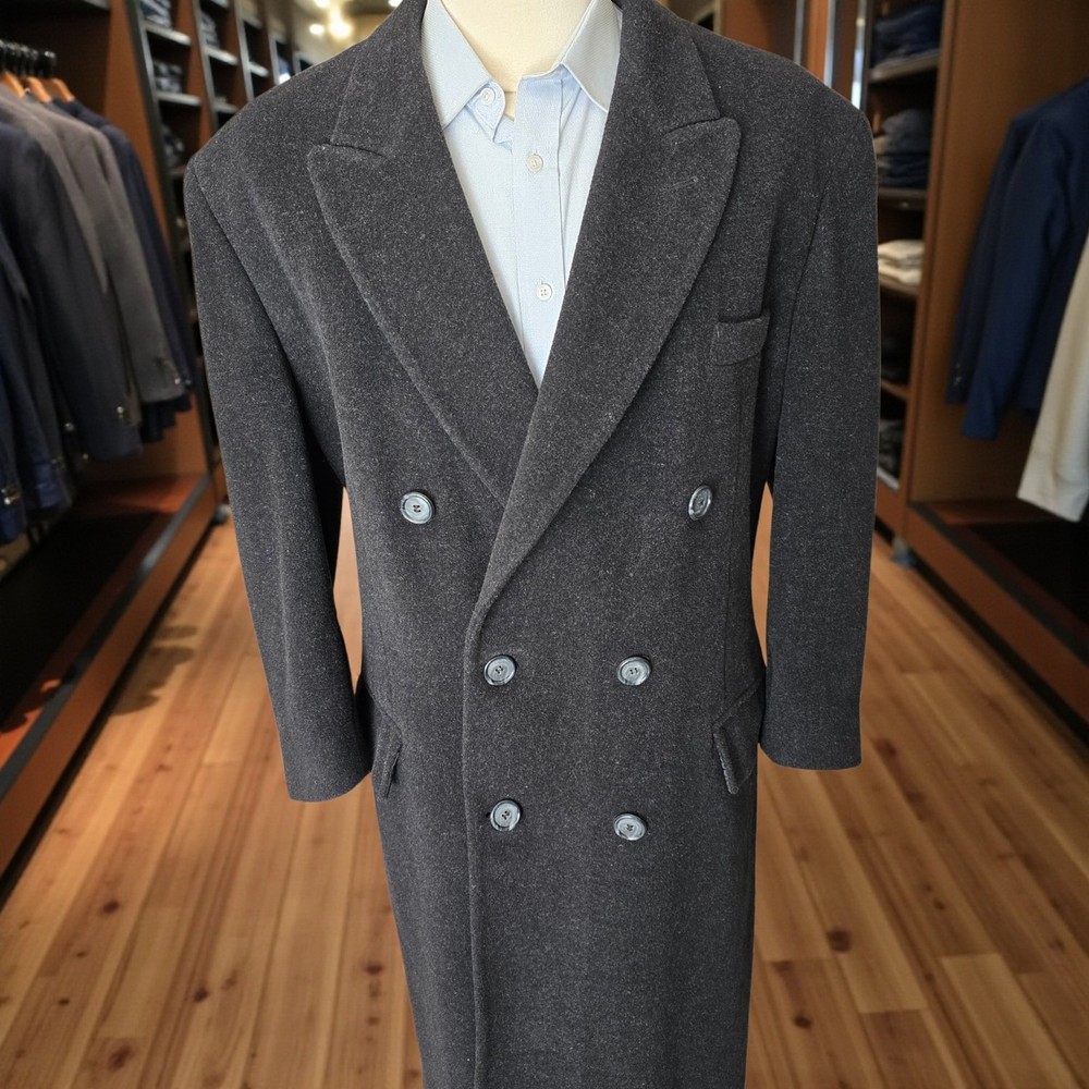 Vintage Chaps Ralph Lauren Double Breasted Overcoat 44s Lambswool Charcoal